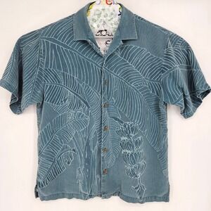 Tommy Bahama Shirt Mens Large Silk Hawaiian Camp Banana Leaves All Over Print